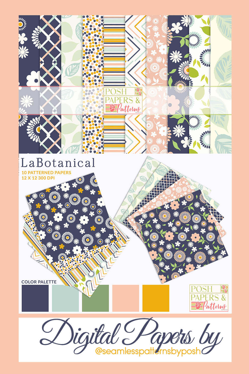 LaBotanical Floral Patterned digital Papers for paper crafts and digital projects