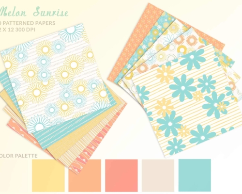 Melon Sunrise 12x12 Printable Digital Scrapbook Paper & Card Stock