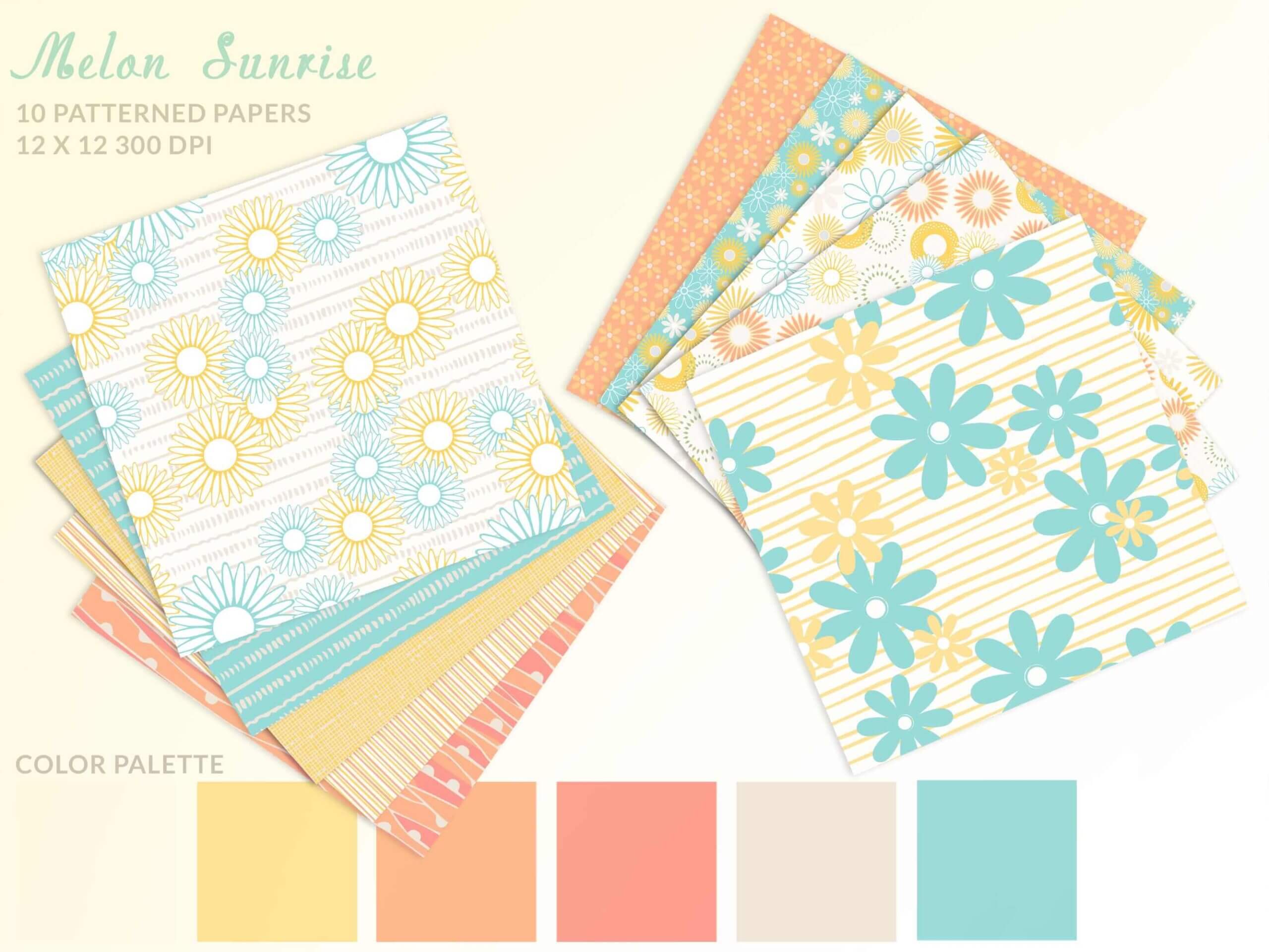 Melon Sunrise 12x12 Printable Digital Scrapbook Paper & Card Stock