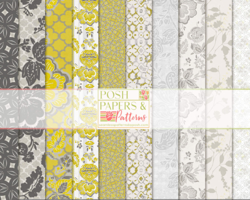 Gilded Grace Silver & Gold Floral Damask Digital Scrapbook Paper Pack Vol 3