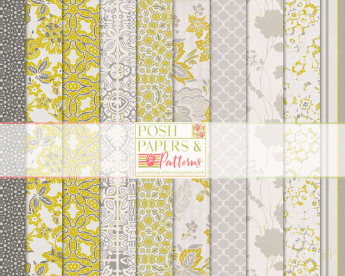Gilded Grace Silver & Gold Floral Damask Digital Scrapbook Paper Pack Vol 1