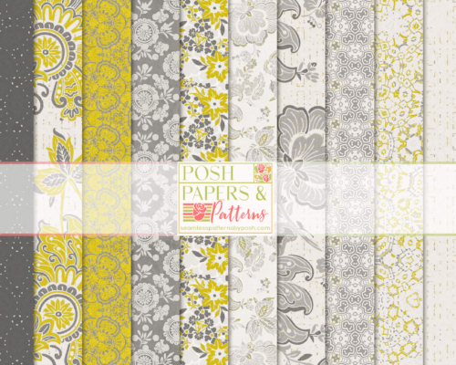 Gilded Grace Silver & Gold Floral Damask Digital Scrapbook Paper Pack Vol 2