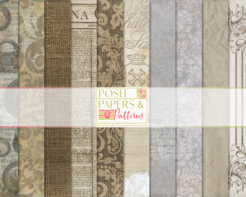Vintage Vibes Shabby Chic Antique Digital Scrapbook Paper Pack  Vol 3