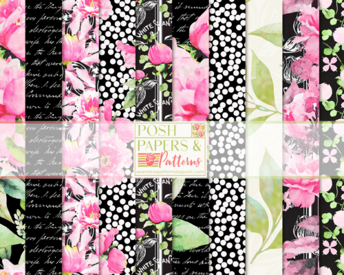 Pink & Black Floral Printable Scrapbook Papers